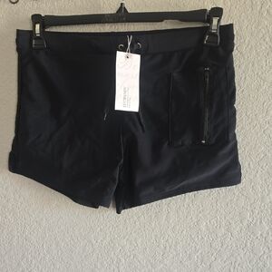 Women's Black Athletic Shorts with Zip Pocket and Drawcord